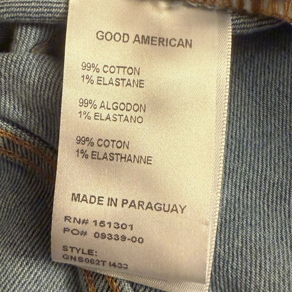 Good American Denim Blue Cotton Jean Shorts Distressed Size 14/32 Preppy Summer - Picture 4 of 11